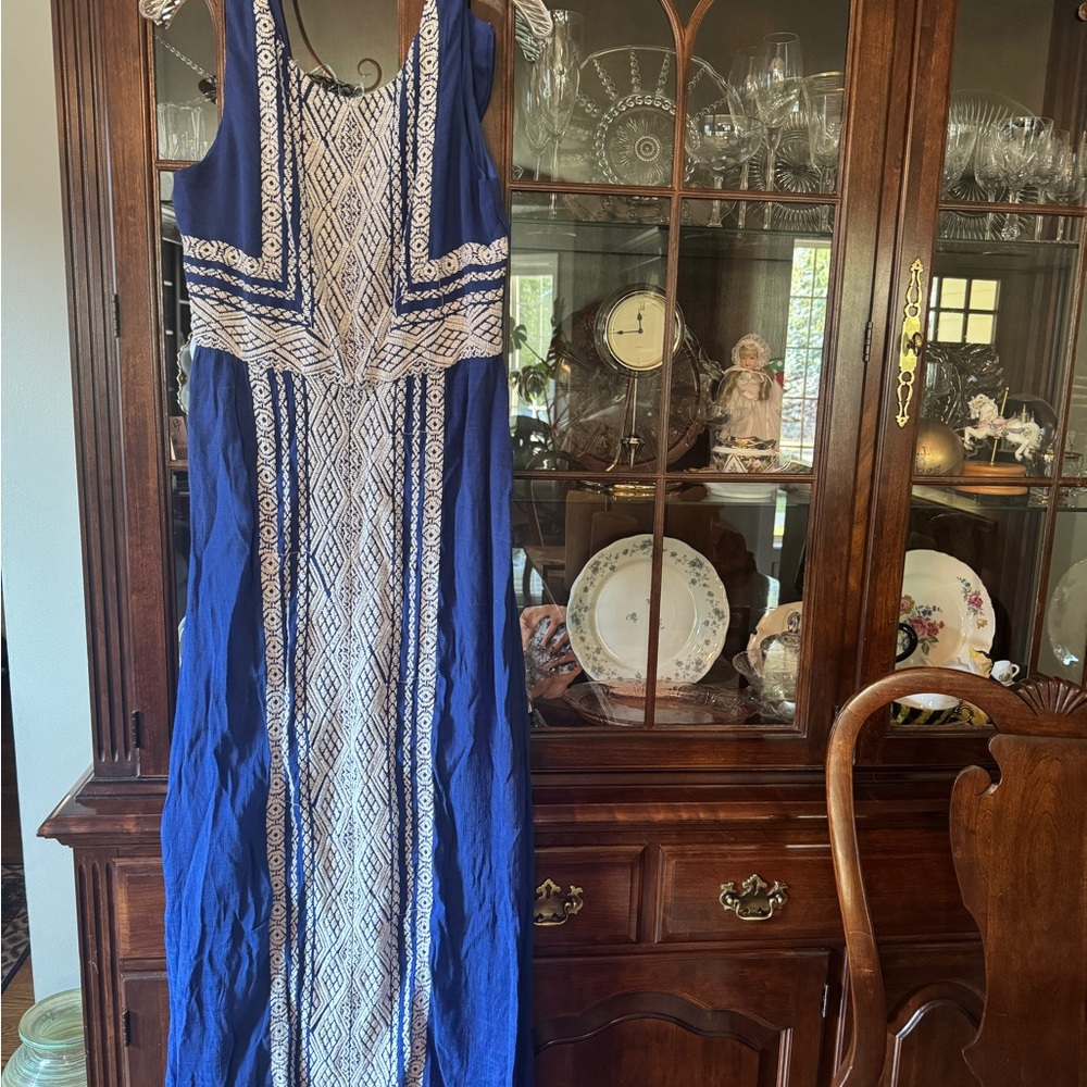 Embroidered Long Blue Dress